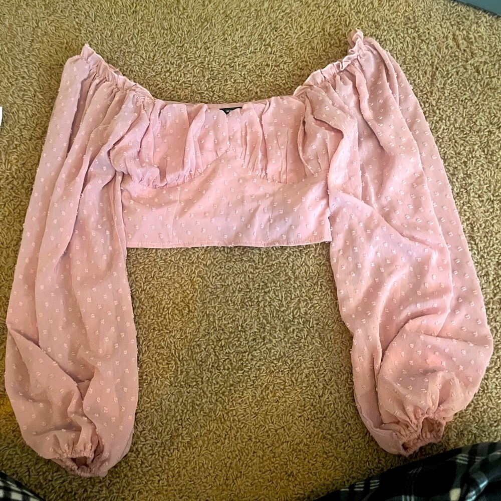 Pink Ruffled Off the Shoulder Crop